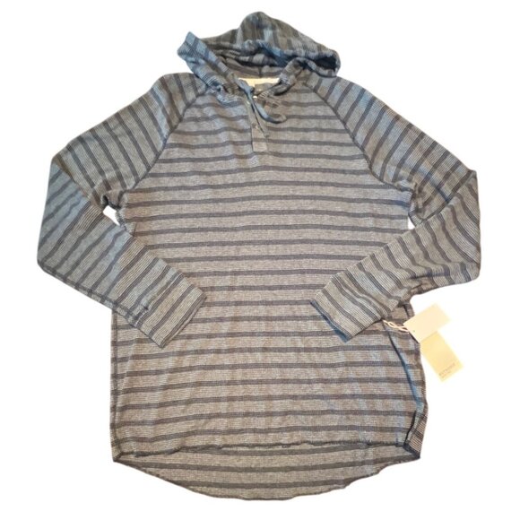 NWT - RETROFIT Brand Gray Navy Hoodie Jersey Top textured lightweight - Picture 1 of 7